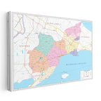 Yatay Kanvas Tablo Tekirdağ İlçe Sınırları Harita Tablosu Ev Ofis Duvar Dekoru