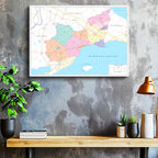 Yatay Kanvas Tablo Tekirdağ İlçe Sınırları Harita Tablosu Ev Ofis Duvar Dekoru