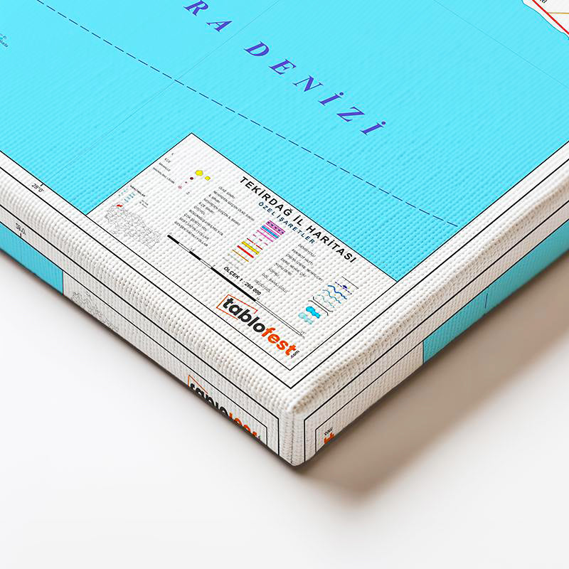 Yatay Kanvas Tablo Tekirdağ İlçe Sınırları Harita Tablosu Ev Ofis Duvar Dekoru