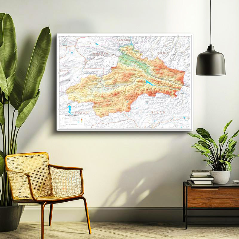 Yatay Kanvas Tablo Tokat Fiziki Yeryüzü Harita Tablosu Ev Ofis Duvar Dekoru