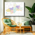 Yatay Kanvas Tablo Tokat İdari Bölümler Harita Tablosu Ev Ofis Duvar Dekoru