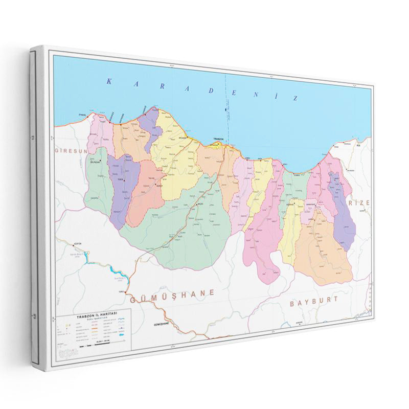 Yatay Kanvas Tablo Trabzon Yerleşim Planı Harita Tablosu Ev Ofis Duvar Dekoru