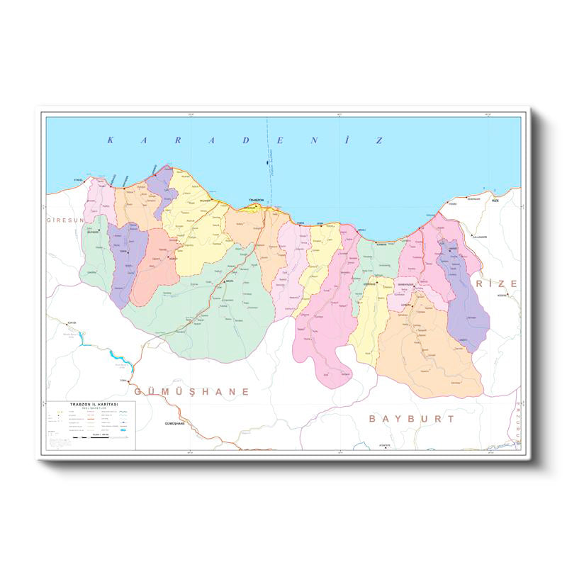 Yatay Kanvas Tablo Trabzon Yerleşim Planı Harita Tablosu Ev Ofis Duvar Dekoru
