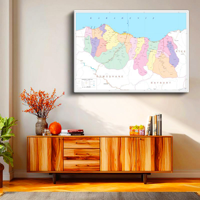 Yatay Kanvas Tablo Trabzon Yerleşim Planı Harita Tablosu Ev Ofis Duvar Dekoru