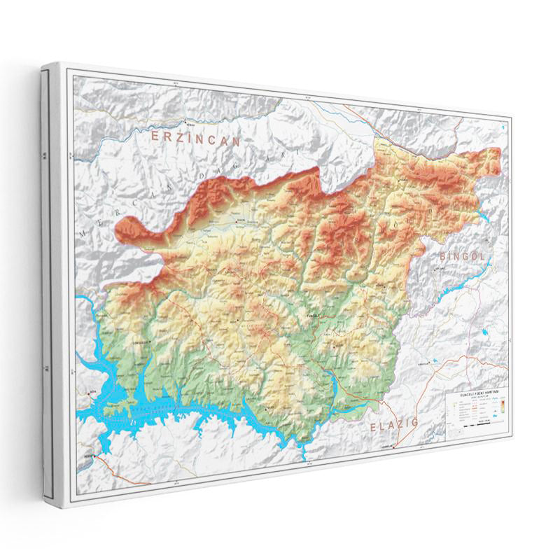 Yatay Kanvas Tablo Tunceli Topografik Çizim Harita Tablosu Ev Ofis Duvar Dekoru