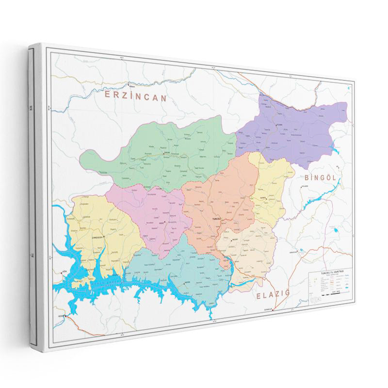 Yatay Kanvas Tablo Tunceli Mülki İdare Harita Tablosu Ev Ofis Duvar Dekoru