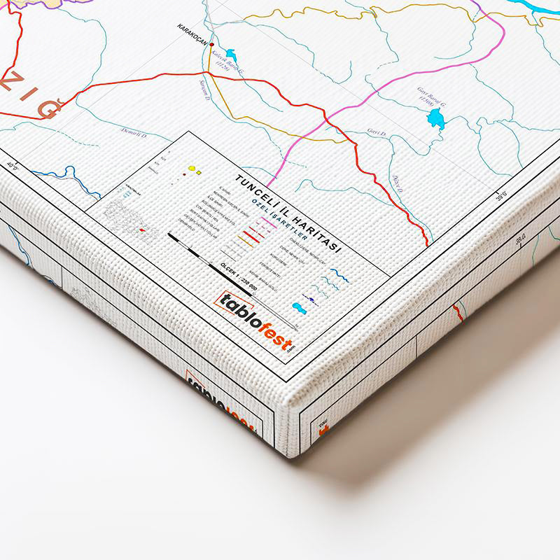 Yatay Kanvas Tablo Tunceli Mülki İdare Harita Tablosu Ev Ofis Duvar Dekoru