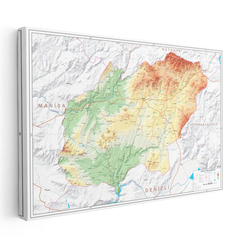 Yatay Kanvas Tablo Uşak Doğal Oluşum Harita Tablosu Ev Ofis Duvar Dekoru