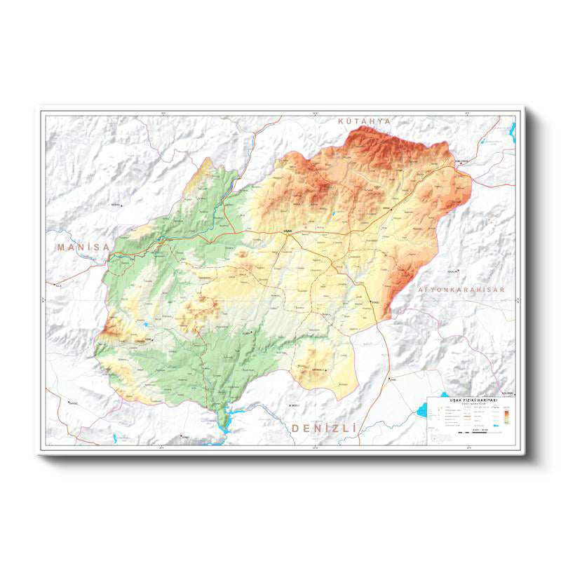 Yatay Kanvas Tablo Uşak Doğal Oluşum Harita Tablosu Ev Ofis Duvar Dekoru