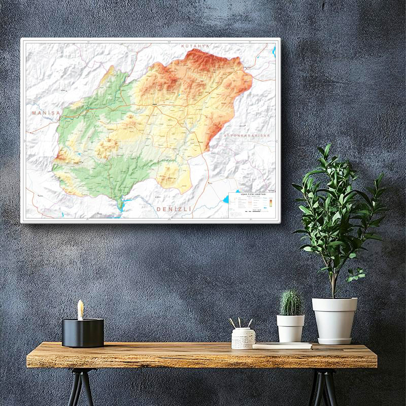 Yatay Kanvas Tablo Uşak Doğal Oluşum Harita Tablosu Ev Ofis Duvar Dekoru