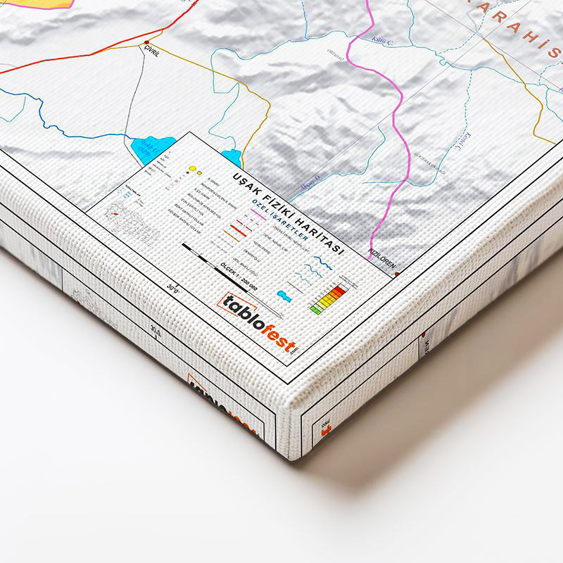 Yatay Kanvas Tablo Uşak Doğal Oluşum Harita Tablosu Ev Ofis Duvar Dekoru