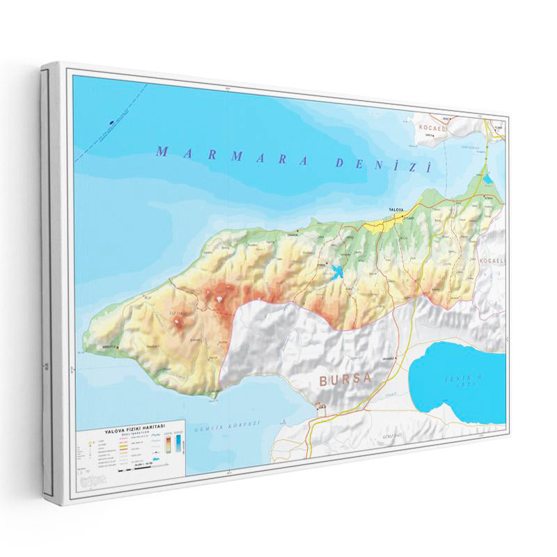 Yatay Kanvas Tablo Yalova Arazi Şekilleri Harita Tablosu Ev Ofis Duvar Dekoru