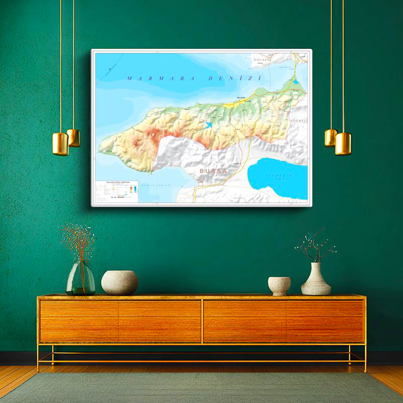 Yatay Kanvas Tablo Yalova Arazi Şekilleri Harita Tablosu Ev Ofis Duvar Dekoru