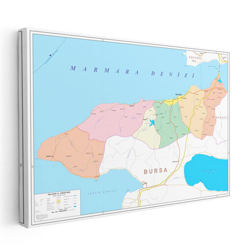 Yatay Kanvas Tablo Yalova Siyasi Sınır Harita Tablosu Ev Ofis Duvar Dekoru