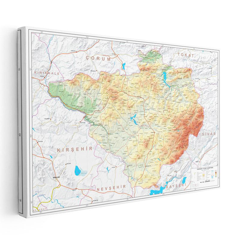 Yatay Kanvas Tablo Yozgat Yeryüzü Şekilleri Harita Tablosu Ev Ofis Duvar Dekoru