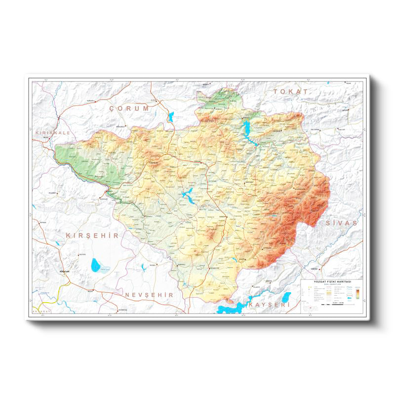 Yatay Kanvas Tablo Yozgat Yeryüzü Şekilleri Harita Tablosu Ev Ofis Duvar Dekoru
