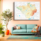 Yatay Kanvas Tablo Yozgat Yeryüzü Şekilleri Harita Tablosu Ev Ofis Duvar Dekoru