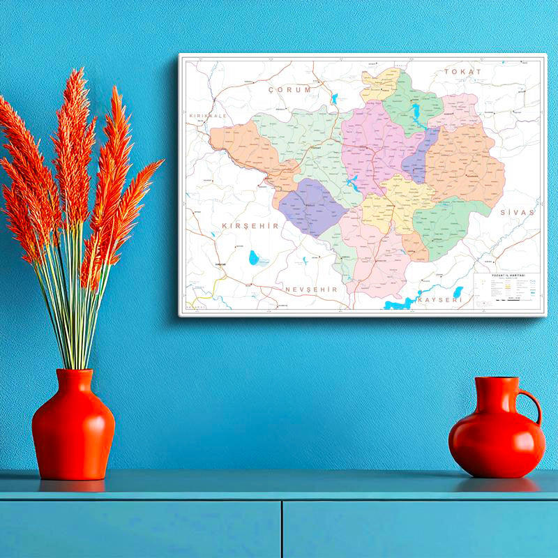 Yatay Kanvas Tablo Yozgat İdari Bölümler Harita Tablosu Ev Ofis Duvar Dekoru