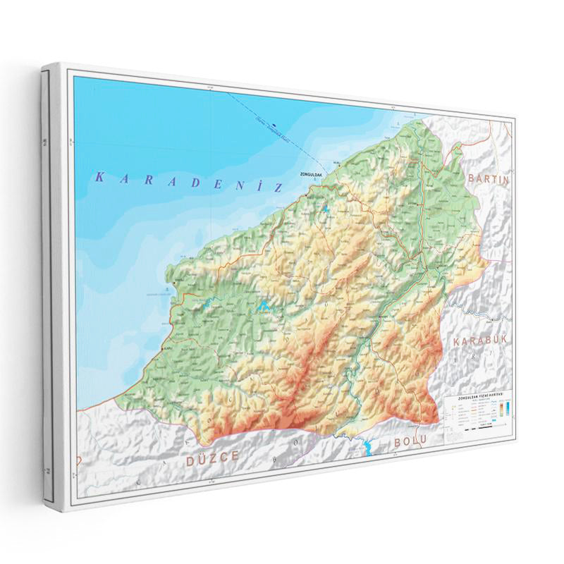 Yatay Kanvas Tablo Zonguldak Topografik Görünüm Harita Tablosu Ev Ofis Duvar Dekoru