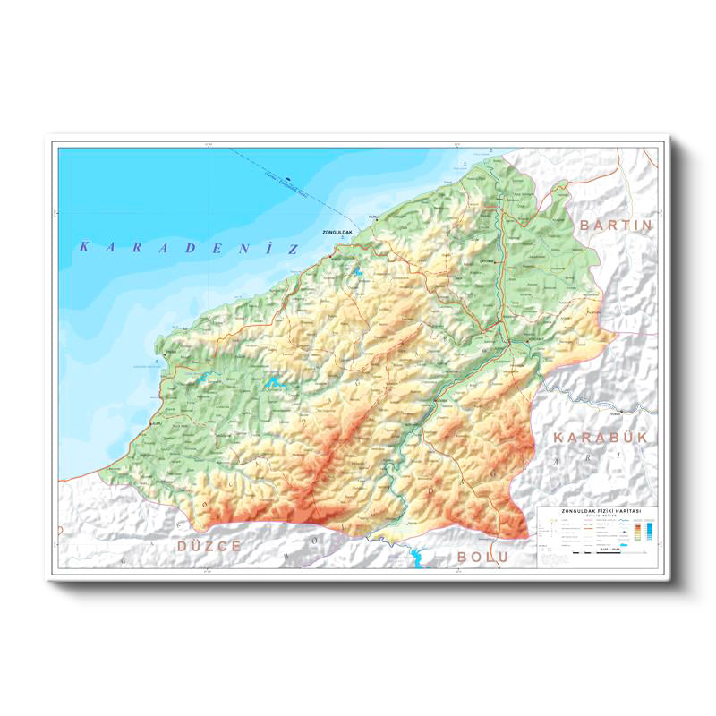 Yatay Kanvas Tablo Zonguldak Topografik Görünüm Harita Tablosu Ev Ofis Duvar Dekoru
