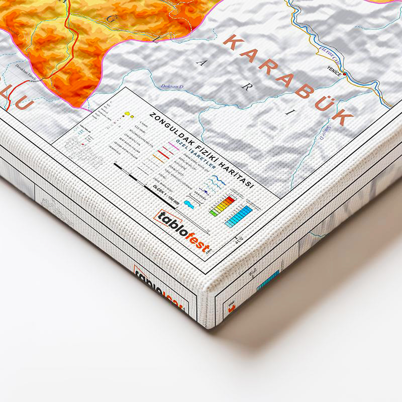 Yatay Kanvas Tablo Zonguldak Topografik Görünüm Harita Tablosu Ev Ofis Duvar Dekoru
