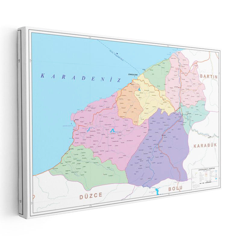 Yatay Kanvas Tablo Zonguldak İlçe Dağılımı Harita Tablosu Ev Ofis Duvar Dekoru