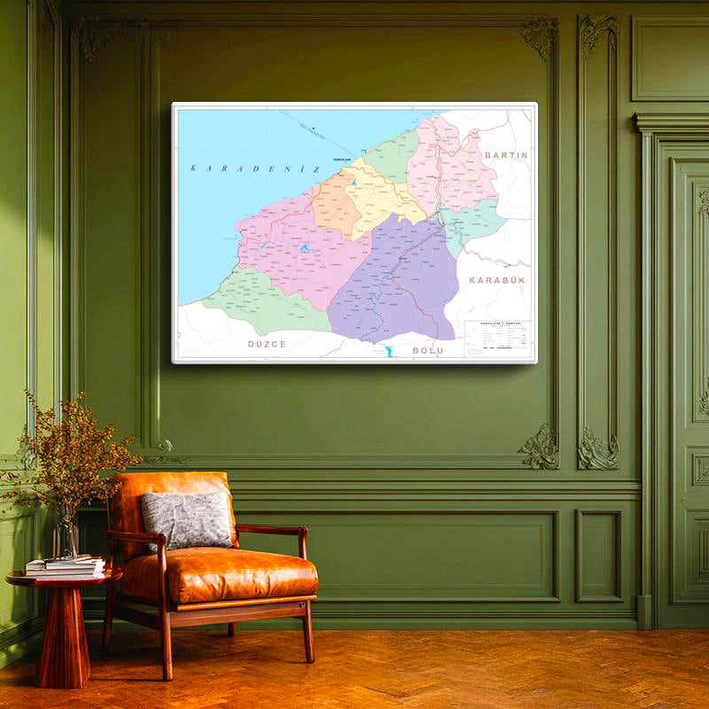 Yatay Kanvas Tablo Zonguldak İlçe Dağılımı Harita Tablosu Ev Ofis Duvar Dekoru