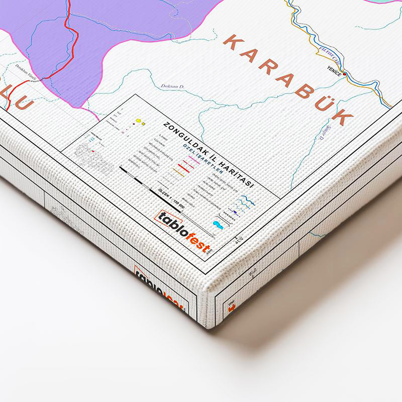 Yatay Kanvas Tablo Zonguldak İlçe Dağılımı Harita Tablosu Ev Ofis Duvar Dekoru