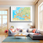Yatay Kanvas Tablo Avrupa Coğrafi Yeryüzü Harita Tablosu Ev Ofis Duvar Dekoru