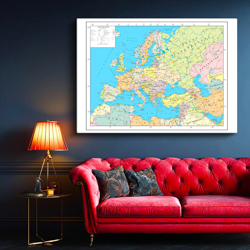 Yatay Kanvas Tablo Avrupa Devlet Sınırları Harita Tablosu Ev Ofis Duvar Dekoru