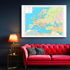 Yatay Kanvas Tablo Avrupa Devlet Sınırları Harita Tablosu Ev Ofis Duvar Dekoru