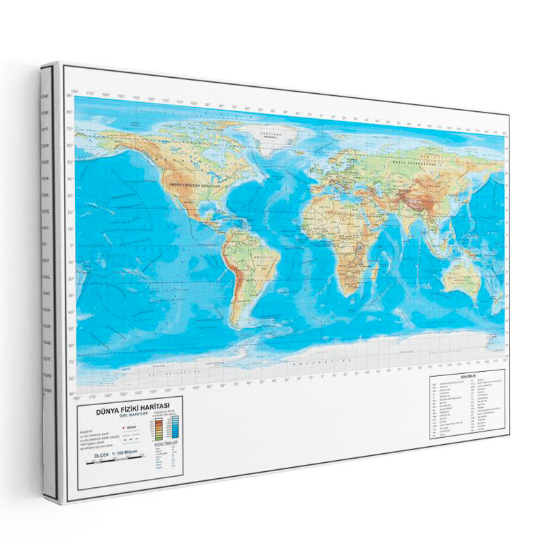 Yatay Kanvas Tablo Dünya Küresel Yeryüzü Şekli Harita Tablosu Ev Ofis Duvar Dekoru