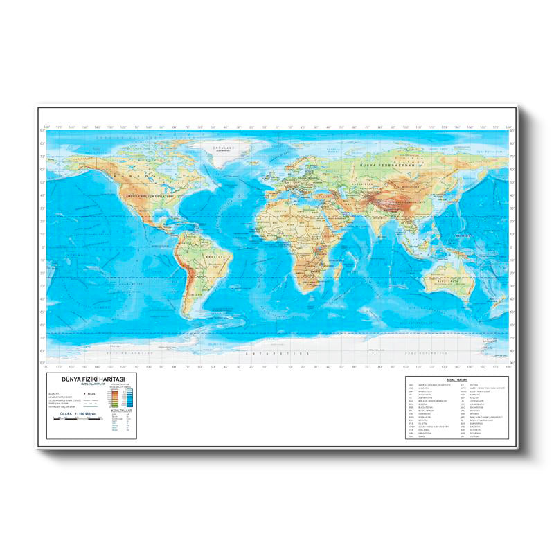 Yatay Kanvas Tablo Dünya Küresel Yeryüzü Şekli Harita Tablosu Ev Ofis Duvar Dekoru