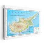 Yatay Kanvas Tablo Kıbrıs Adası Topografik Yapı Harita Tablosu Ev Ofis Duvar Dekoru