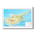 Yatay Kanvas Tablo Kıbrıs Adası Topografik Yapı Harita Tablosu Ev Ofis Duvar Dekoru