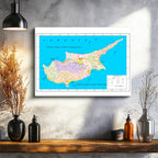 Yatay Kanvas Tablo Kıbrıs Bölgesel Yönetimler Harita Tablosu Ev Ofis Duvar Dekoru