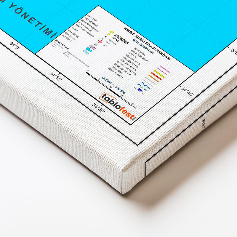 Yatay Kanvas Tablo Kıbrıs Bölgesel Yönetimler Harita Tablosu Ev Ofis Duvar Dekoru