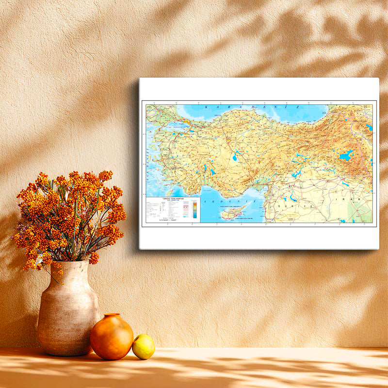 Yatay Kanvas Tablo Türkiye Dağ ve Ova Harita Tablosu Ev Ofis Duvar Dekoru