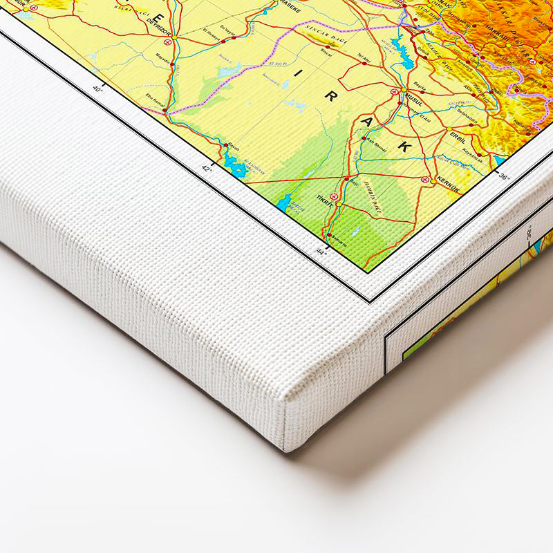 Yatay Kanvas Tablo Türkiye Dağ ve Ova Harita Tablosu Ev Ofis Duvar Dekoru