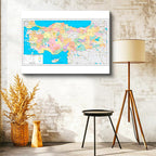 Yatay Kanvas Tablo Türkiye Mülki İdare Harita Tablosu Ev Ofis Duvar Dekoru