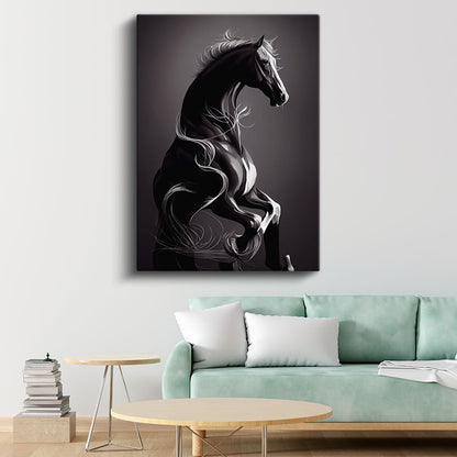 Asil Siyah At - Şaha Kalkmış Güç Kanvas Tablo