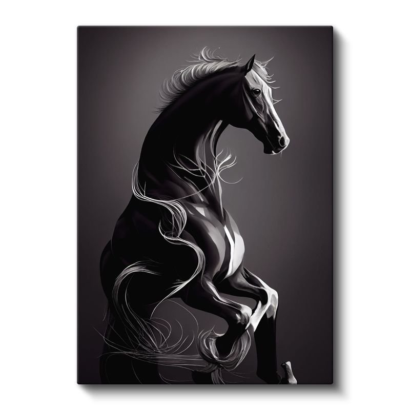 Asil Siyah At - Şaha Kalkmış Güç Kanvas Tablo