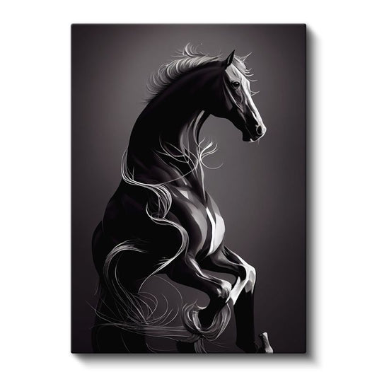 Asil Siyah At - Şaha Kalkmış Güç Kanvas Tablo
