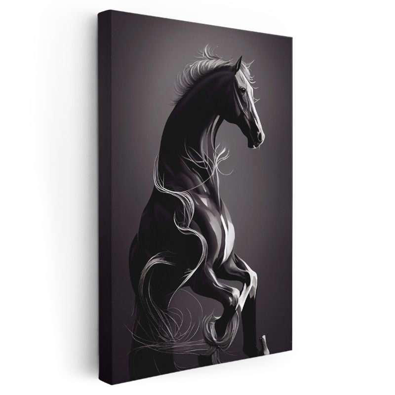 Asil Siyah At - Şaha Kalkmış Güç Kanvas Tablo