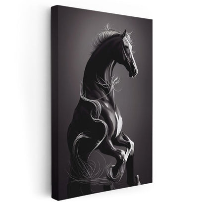 Asil Siyah At - Şaha Kalkmış Güç Kanvas Tablo