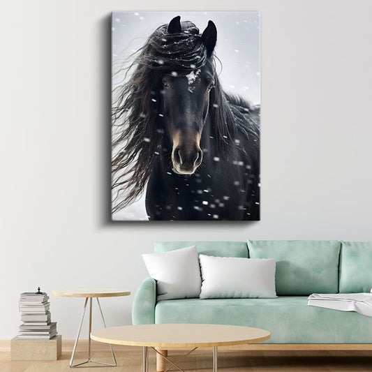Kış Atı - Kar Taneleri Arasında Yele Kanvas Tablo