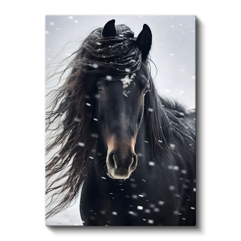 Kış Atı - Kar Taneleri Arasında Yele Kanvas Tablo