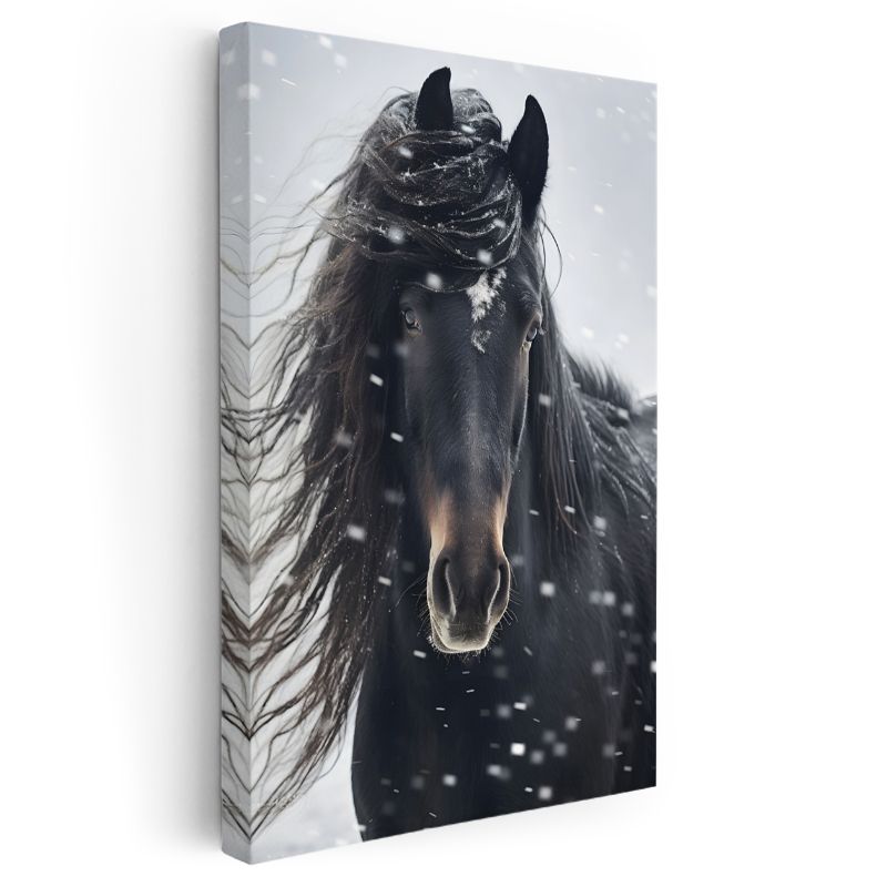 Kış Atı - Kar Taneleri Arasında Yele Kanvas Tablo