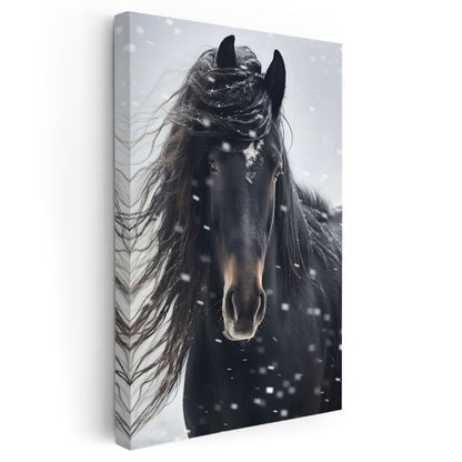 Kış Atı - Kar Taneleri Arasında Yele Kanvas Tablo