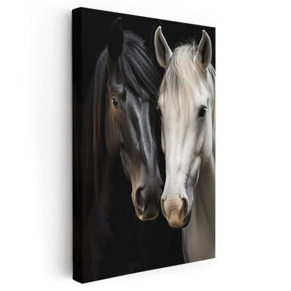 İkili Kontrast - Siyah ve Beyaz Atlar Kanvas Tablo